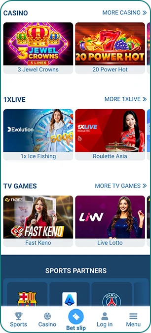 1xBet wide variety of live games