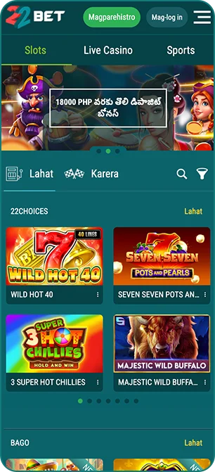 22Bet wide variety of live games