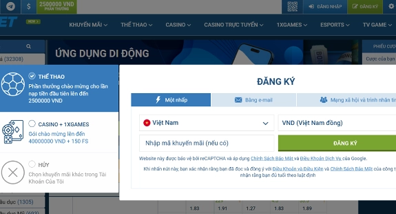 1xBet Đăng ký