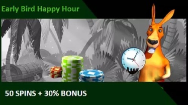 Roo Casino promotion early bird happy hour