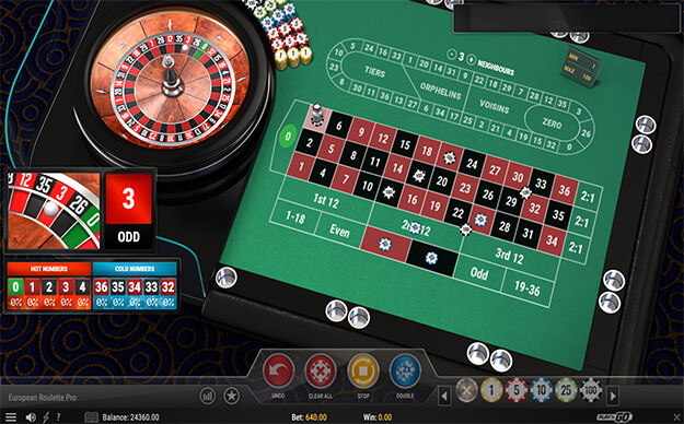 The gameplay of the Play'n Go's European Roulette Pro