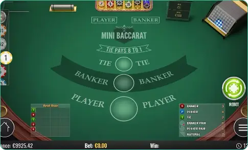 Mini Baccarat (Play’n GO) layout