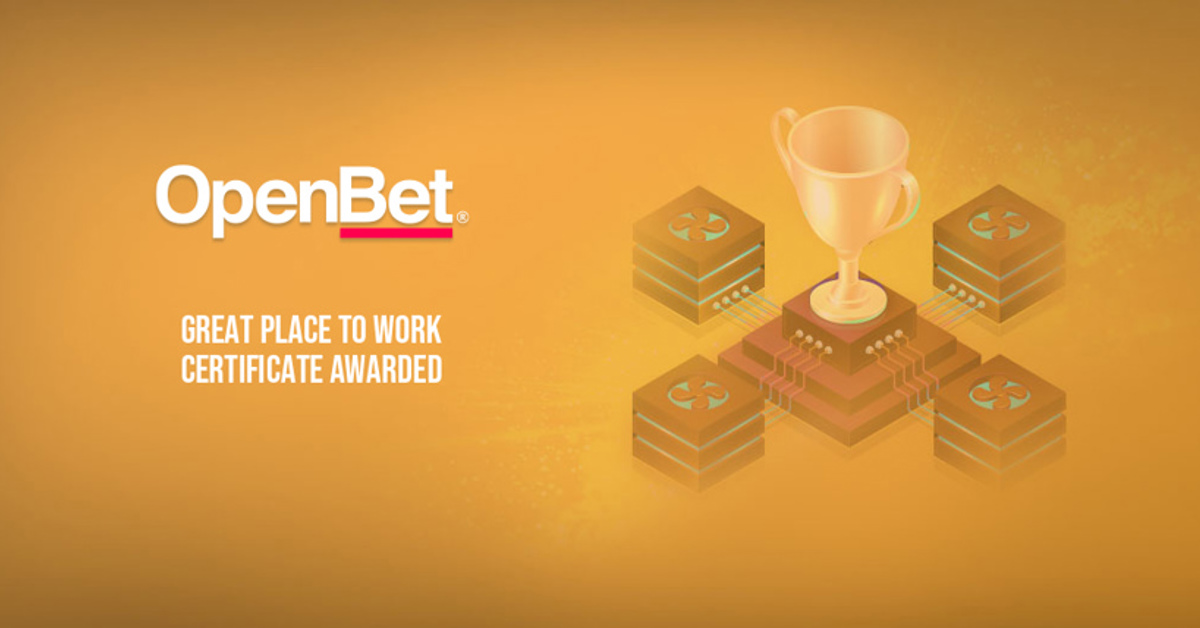 OpenBet Great Place to Work certificate