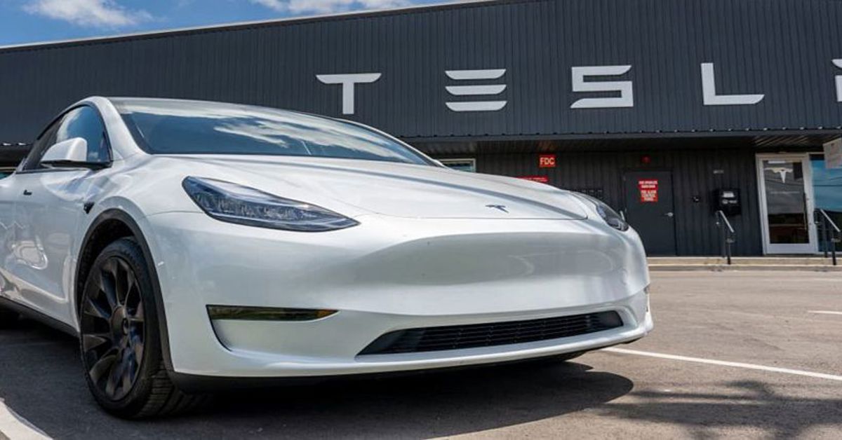 A Tesla EV Outside The Factory