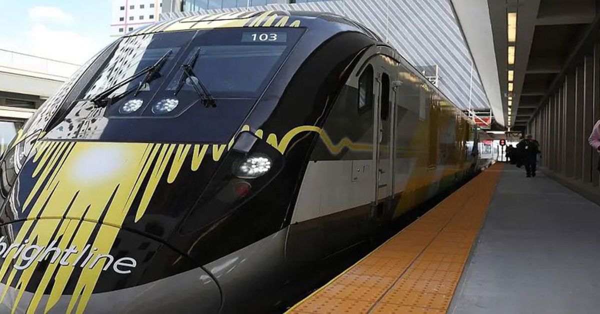 Brightline's high-speed train at a station