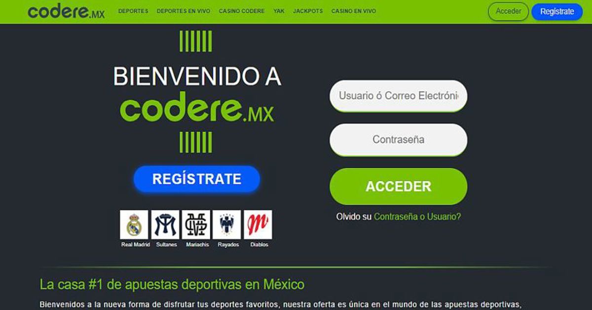 Codere Online gaming platform homepage