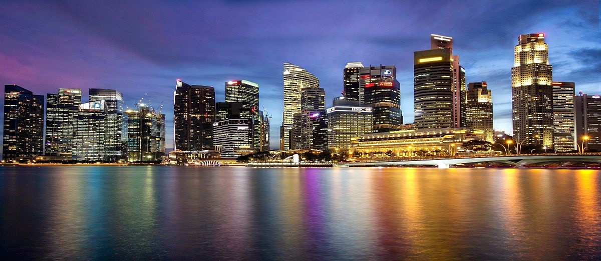 The Singapore skyline at night