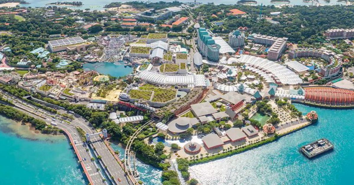 A view of the Resorts World Sentosa resort from the air