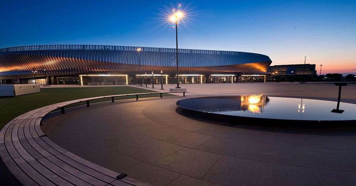 The Nassau Coliseum in New York at night