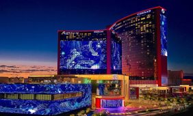The Resorts World Las Vegas resort at night