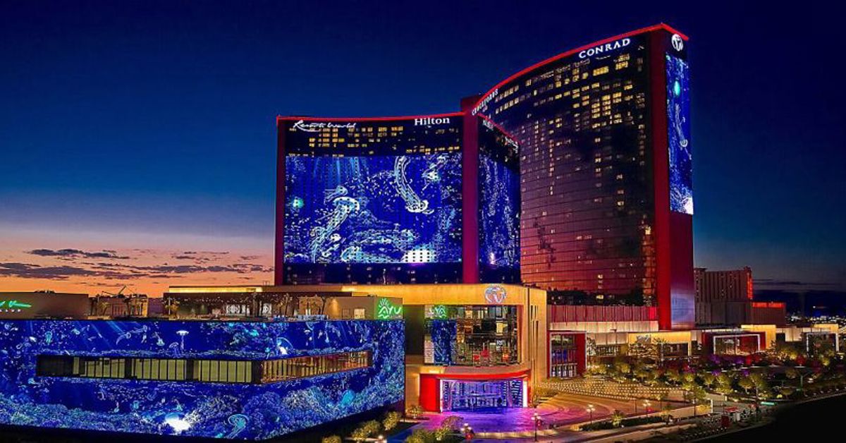 The Resorts World Las Vegas resort at night