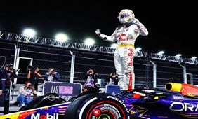 Max Verstappen celebrates winning the Las Vegas Grand Prix