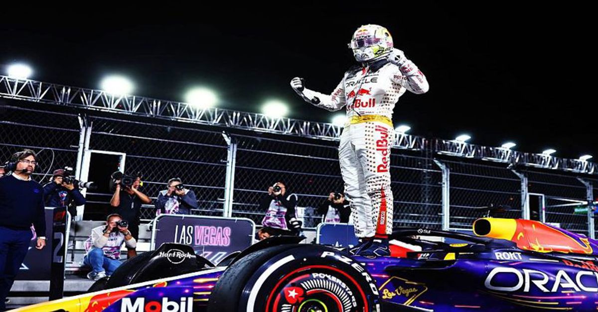 Max Verstappen celebrates winning the Las Vegas Grand Prix