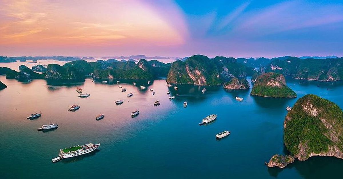 An aerial view of Ha Long Bay in Van Don, Vietnam