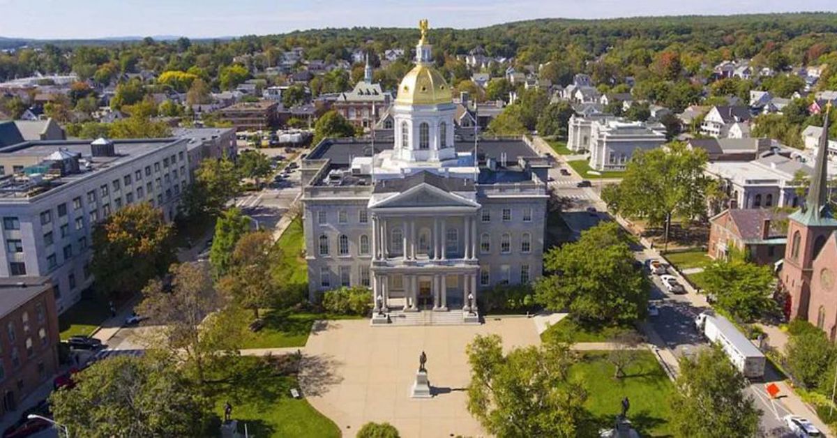 A view of the New Hampshire State Capitol building from the sky