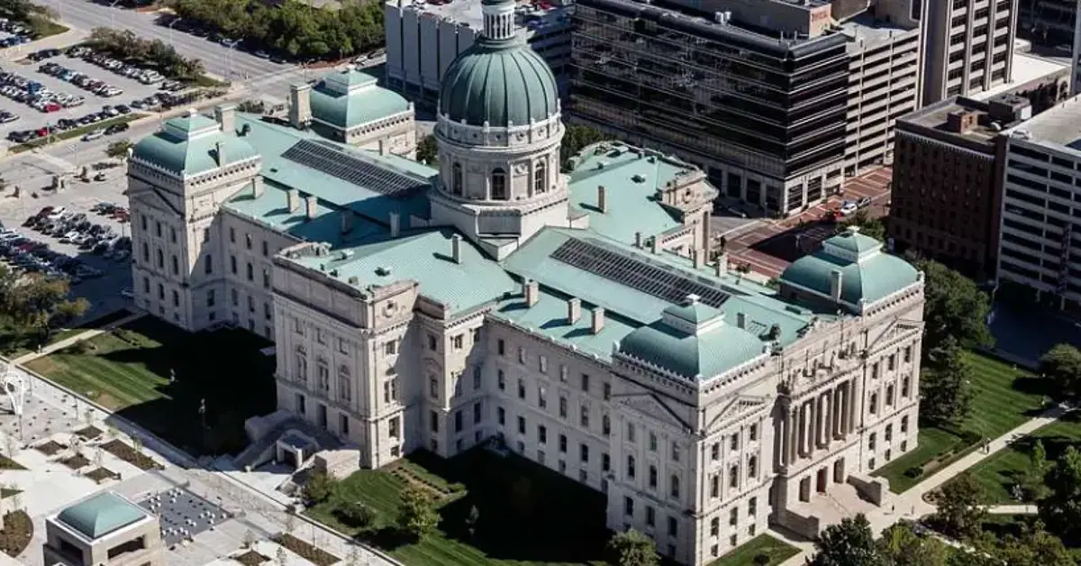 Aerial view of Indianapolis state house. New Haven Casino Committee Hearing