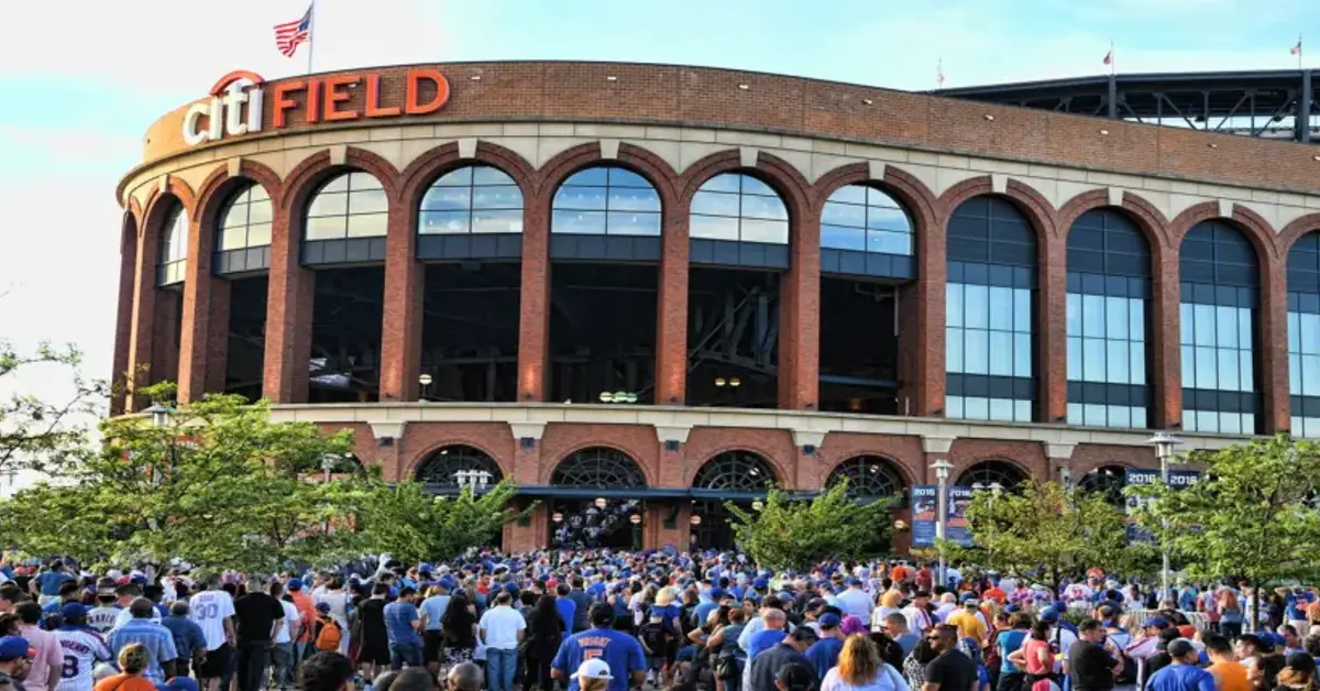 People standing in front of Citi Field.